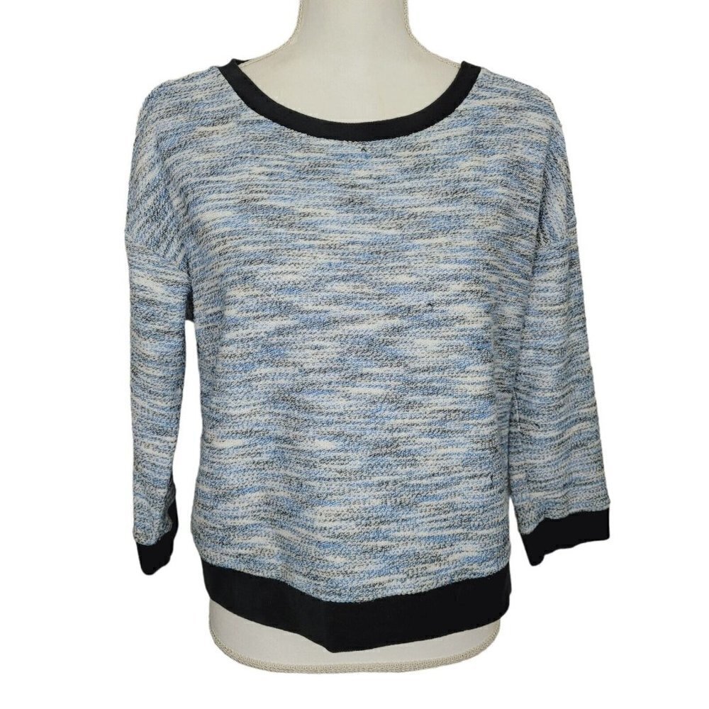 Juicy Couture Sz Med Woven Sweatshirt Marled Blue Black White Velour Black Trim